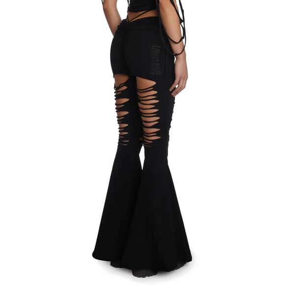 Dolls Kill Darker Wavs Women's Sz Small Black Echo V-Cut Cut-Out Bell Bottoms - Picture 10 of 12